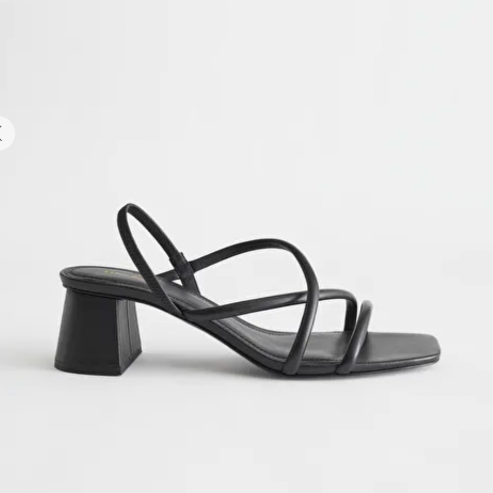 & Other Stories Strappy Block Heel Sandals Leather Black Size 38
